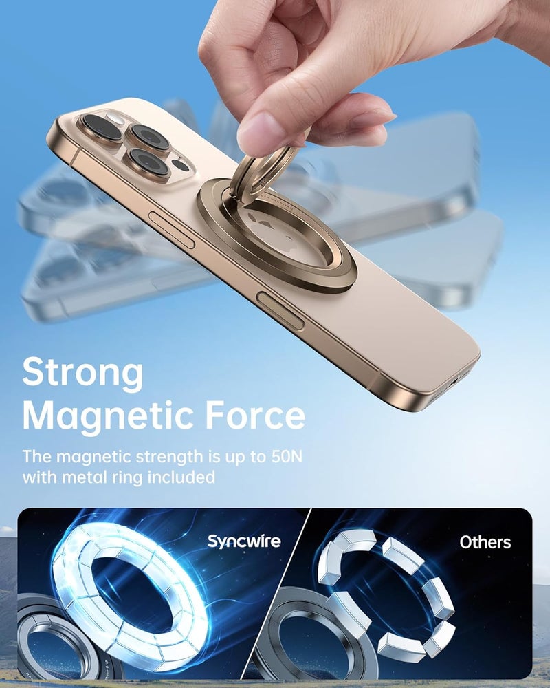 Syncwire for MagSafe Ring Phone Holder, 360° Rotation Magnetic Cell Phone Grip Dual-Sided Magnets Phone Ring Kickstand Compatible with iPhone 17 16 15 14 13 12 Pro Max MagSafe, Android, Samsung etc. - Image 4